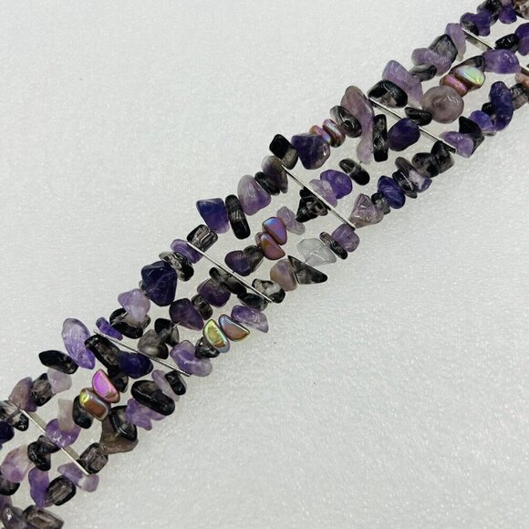 Amethyst Triple Strand Choker Necklace Nugget Silver Tone Adjustable 13.5-16 in - Picture 4 of 4